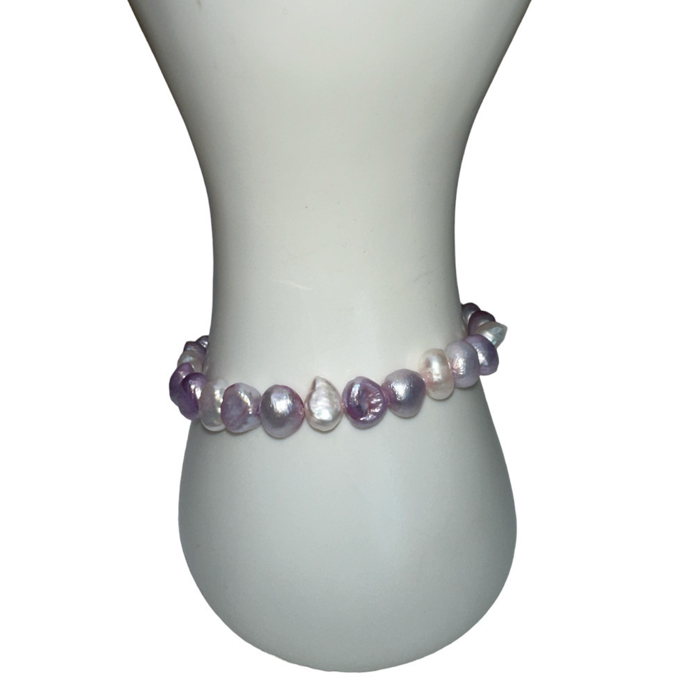 Pearl Multi Color Multi Shape Sterling Silver Toggle Clasped Bracelet